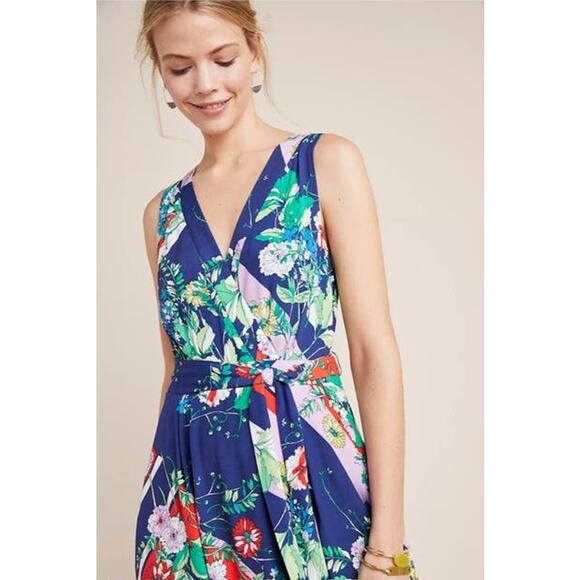 Anthropologie Maeve Spirited Midi Dress in Blue Motif Size 2P - Picture 2 of 13